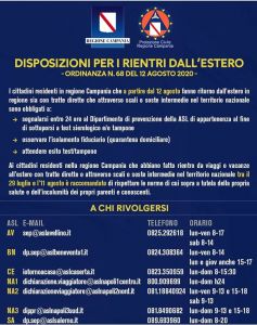 DISPOSIZIONI PER I RIENTRI DALL'ESTERO