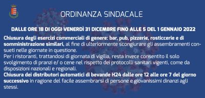 COVID: ORDINANZA SINDACALE